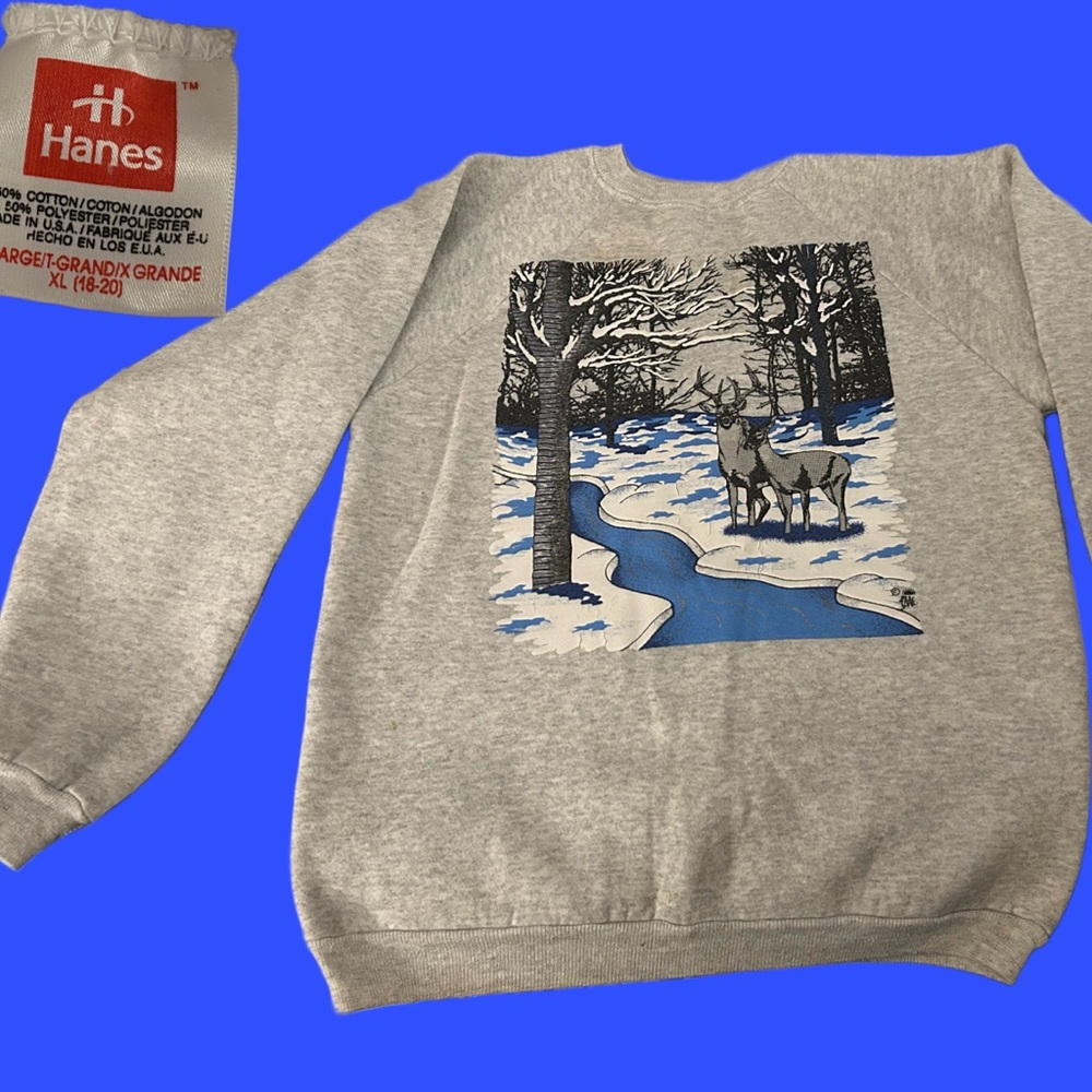 Hanes Gray Sweater with Winter Scene